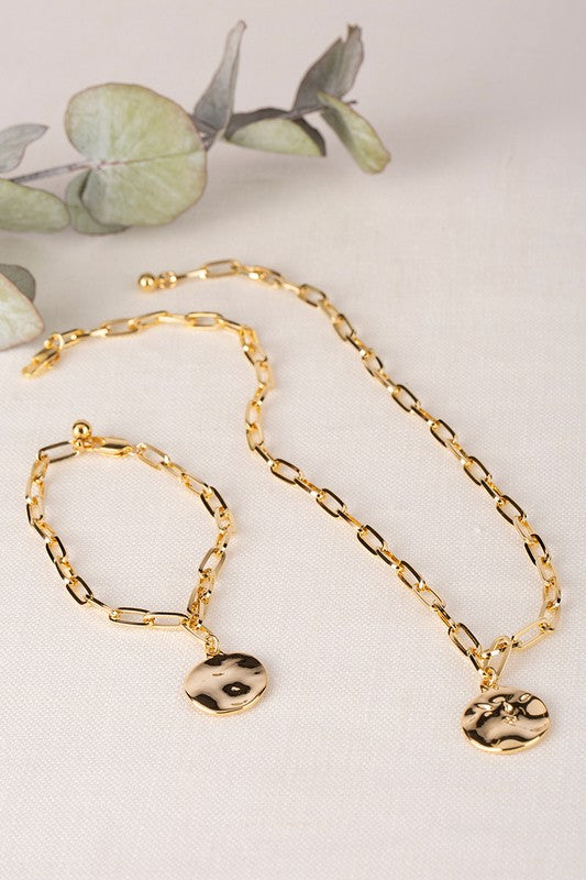 Coin Pendant Gold Bracelet & Necklace Set