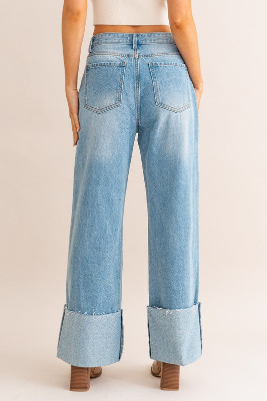 Rae High-Waisted Wide Leg Cuffed Jeans