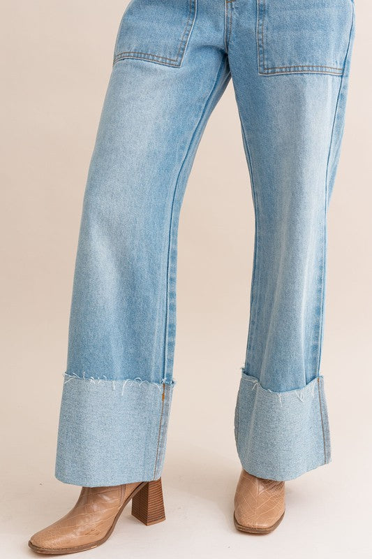 Rae High-Waisted Wide Leg Cuffed Jeans