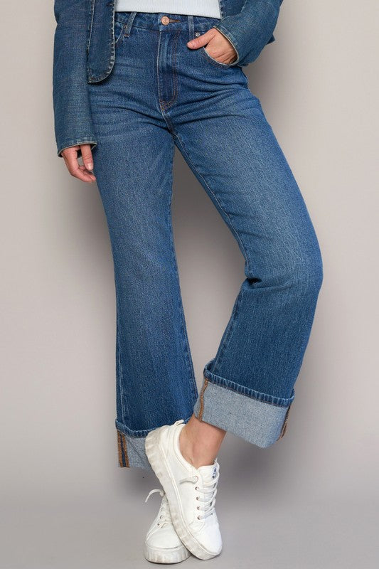 High Rise Cuffed Bootcut Jeans