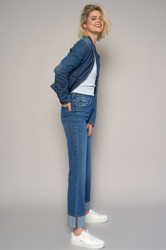 High Rise Cuffed Bootcut Jeans