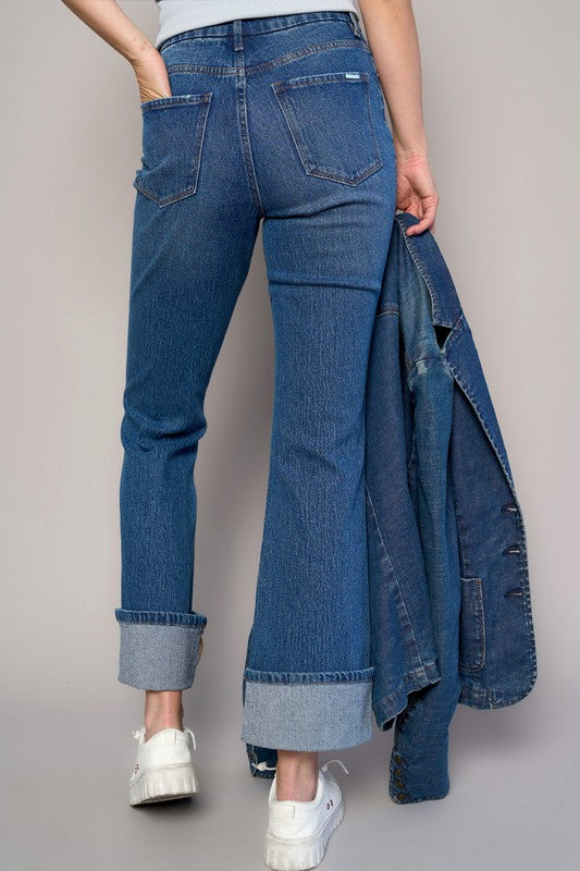 High Rise Cuffed Bootcut Jeans
