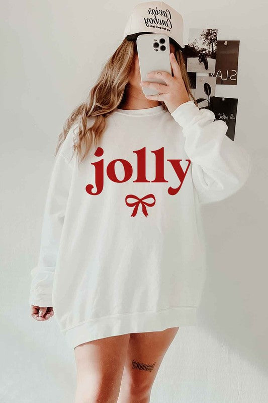 JOLLY CHRISTMAS BOW OVERSIZED SWEATSHIRT