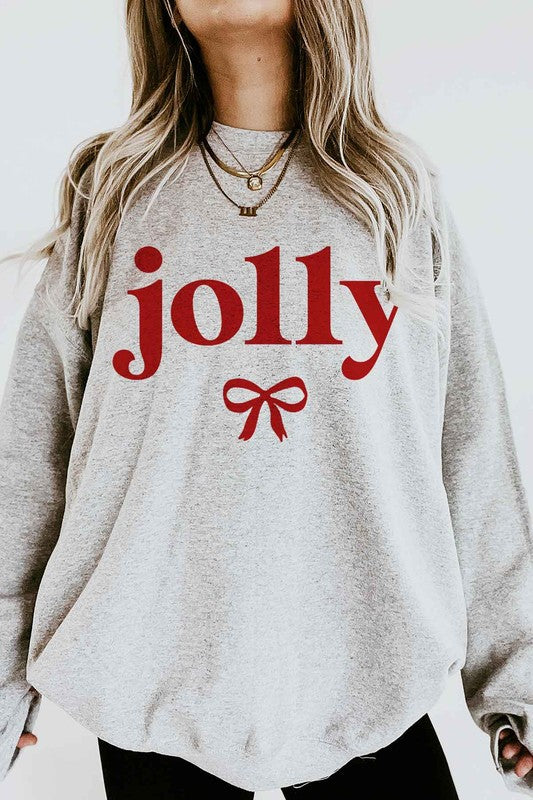 JOLLY CHRISTMAS BOW OVERSIZED SWEATSHIRT