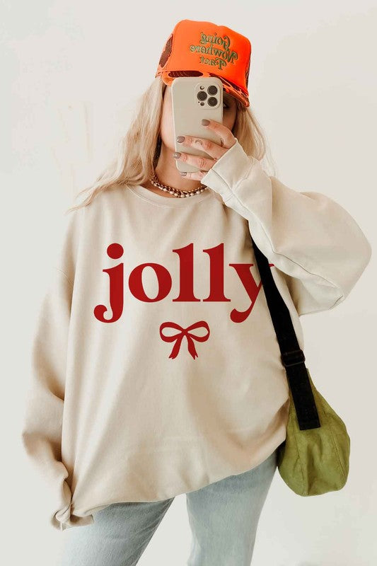 JOLLY CHRISTMAS BOW OVERSIZED SWEATSHIRT