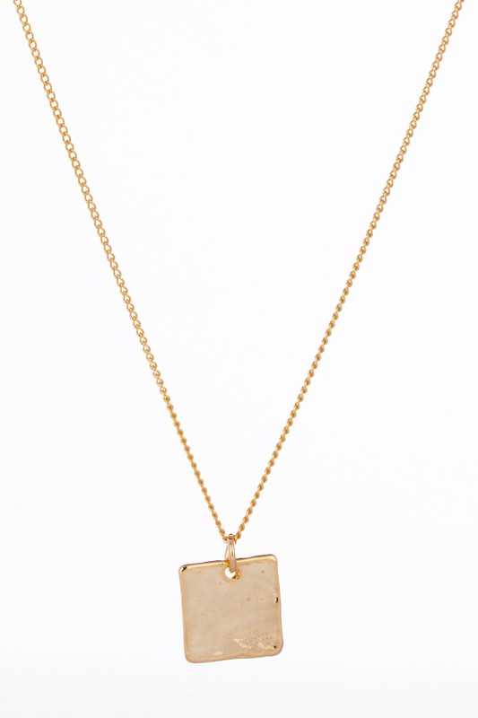 Rope Ring & Square Pendant Gold Necklace Set