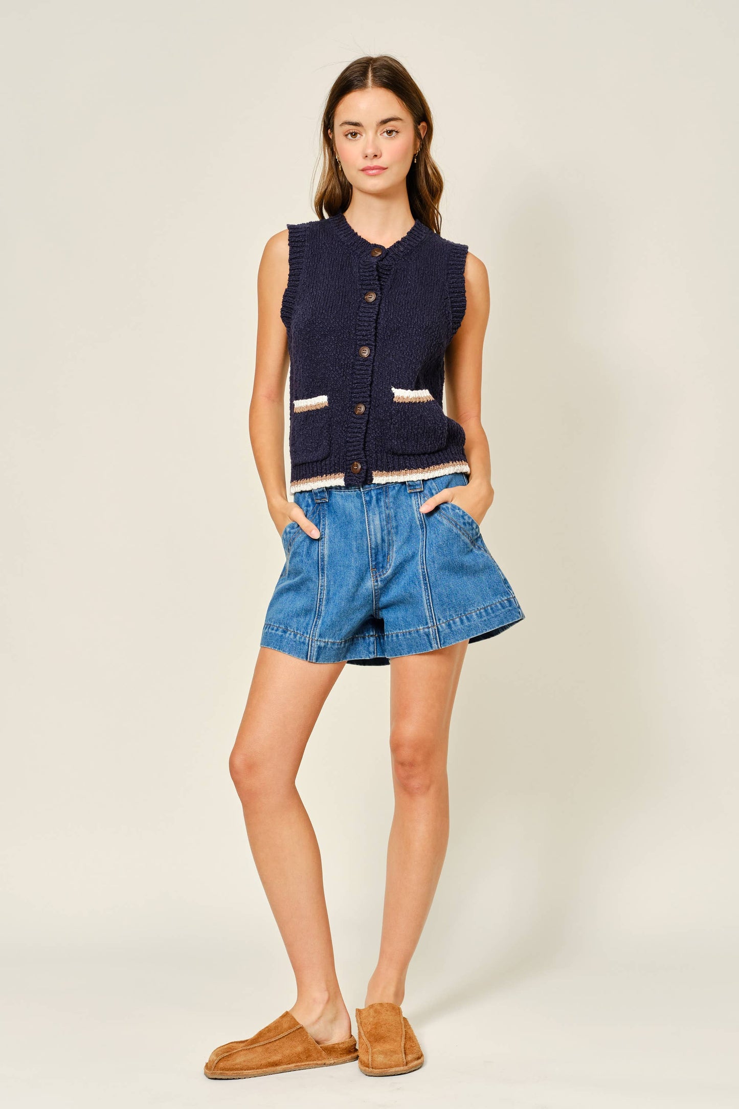 Oceane Mid Rise Denim Shorts