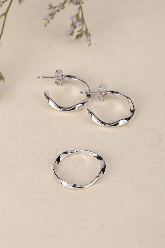 Ripple Silver Ring & Earring Set