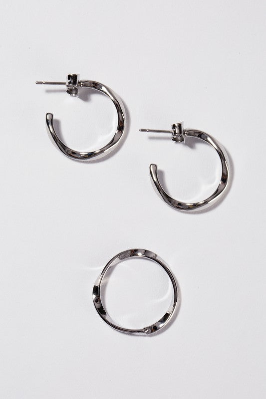 Ripple Silver Ring & Earring Set