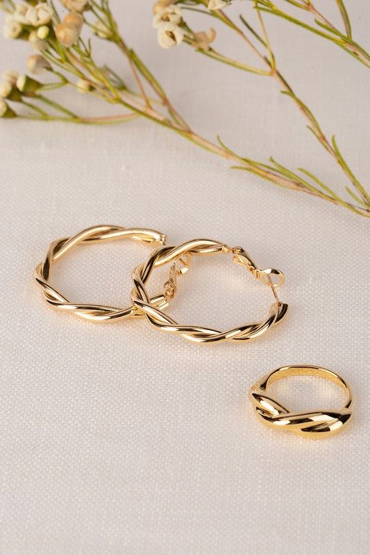 Ripple Ring and Earring Set in Gold