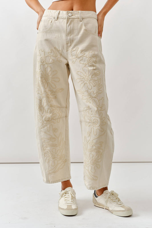 Noah Embroidered Barrel Jeans