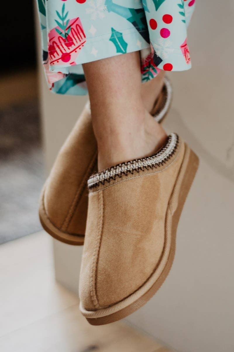 Sand Embroidered Mule Slippers