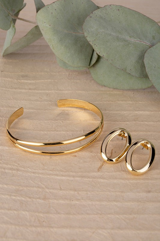 Oval Gold Earring & Bracelet Set